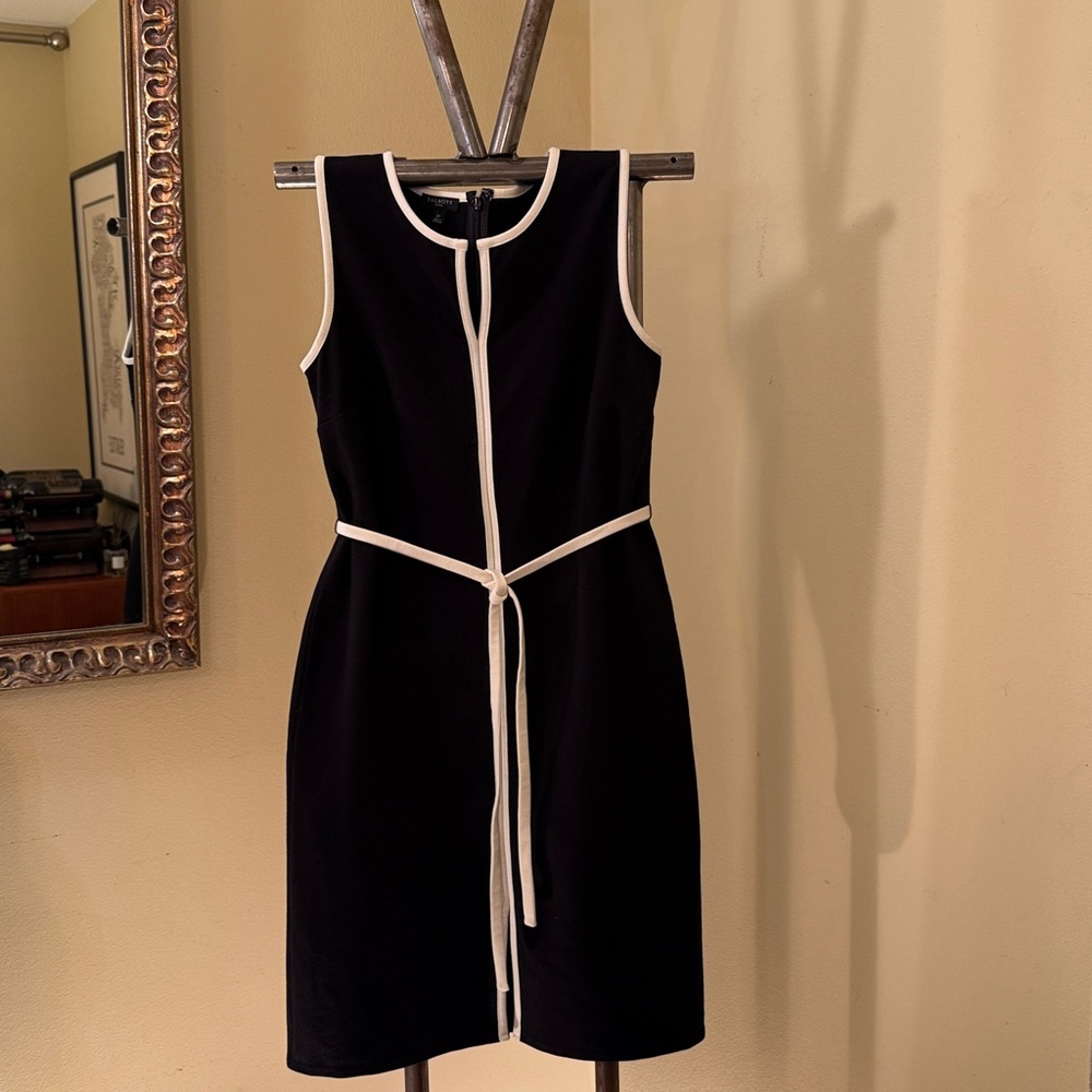 Talbots Black Midi Dress with White Piped Trim
